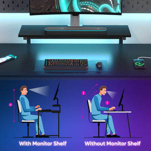 Escritorio para Juegos Korfile de 47 Pulgadas con Luces LED, Tomacorriente, Superficie de Madera Sintética en Forma de L, Estantes de Almacenamiento, Estaciones de Trabajo para Gamers, Monitor - Product Image 6