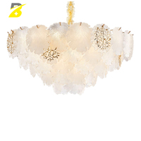 Lustre en verre feuille de Ginkgo, verre givré, laiton, luminaire suspendu de luxe français pour villa, chambre, hôtel, club