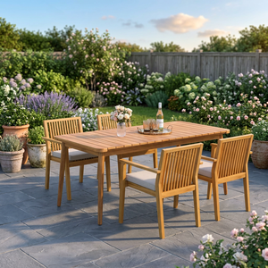 Juego de Mesa de Comedor de Teca de Estilo Nórdico, Resistente, con Sillas Acolchadas para Uso en Exteriores, Patio, Jardín, Hotel y Parque - Product Image 2
