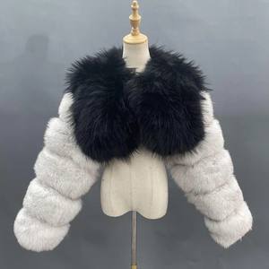 RX Furs Streetwear Fashion Jacke mit kurzen Ärmeln Echter Waschbär Natur fuchs Zwei lange Pelz ärmel Kurz mantel und Schal - Product Image 3