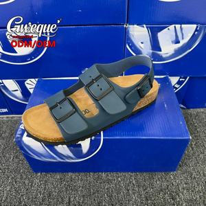 Sandalias Planas Personalizadas de Cuero Vacuno Azul para Hombre, con Dos Correas Ajustables y Hebilla, Estilo Casual, Tipo Birkenstock Milano - Product Image 3