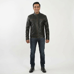 Men's <b>Winter</b> Fashion Long Sleeve <b>Leather</b> <b>Jacket</b> with Stand Collar Casual Outwear Hoodless <b>jacket</b> for men - Product Image 1