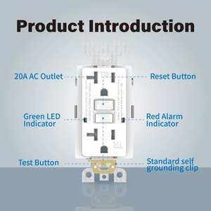 Chúng tôi tiêu chuẩn 20-AMP 125V Chống giả mạo tường thiết bị chuyển mạch được liệt kê tự kiểm tra gfci Outlet với LED indiccator - Product Image 4
