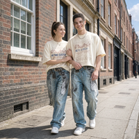T-shirt Oversize Unisexe en Molleton Lourd 270 g/m² avec Imprimé Numérique en Soie Tricotée Formelle, Coupe Évasée Unie