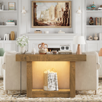 Table console LED intelligente à détection de mouvement avec station de charge, table d'entrée étroite en bois rustique épais