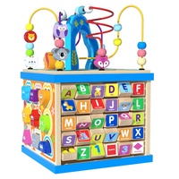 Cubo de Actividades Montessori de Madera, Laberinto de Cuentas, Clasificador de Formas, Cofre del Tesoro, Juguete Educativo para Bebés, Habilidades Motoras Finas