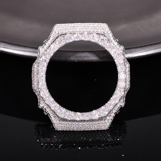 Luxury Moissanite Case for GA-2100 Solid Brass Full Diamond Bezel Passes Diamond Tester Iced Out Watch Cover Gold White