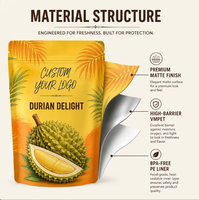 Sachet d'emballage personnalisé pour durian, imprimé avec logo, pochette verticale anti-odeur en Mylar avec fermeture éclair pour durian séché et friandises