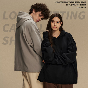 2024 autunno inverno alla moda in stile <span class=keywords><strong>felpa</strong></span> da <span class=keywords><strong>uomo</strong></span> <span class=keywords><strong>con</strong></span> motivo solido in spugna <span class=keywords><strong>con</strong></span> orli arrotolati <span class=keywords><strong>con</strong></span> maniche a coste <span class=keywords><strong>con</strong></span> <span class=keywords><strong>cappuccio</strong></span> - Product Image 3