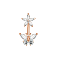 Anneau de ventre Transparent Zircon fleur papillon nombril clou vente chaude en acier inoxydable Piercing fabricant de bijoux en gros