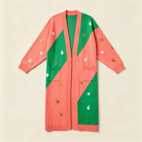 Ensemble de vêtements pour femmes à manches longues, nouvelle collection, robe et cardigan long brodé à ouverture frontale, pull en maille torsadée