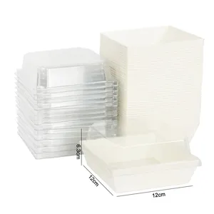 KM صندوق ورقي مطبوع مخصص ورخيص مربع الشكل لتناول حلوى الكعك صندوق من الورق المقوى مزود بأغطية بلاستيكية