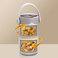 Boîte à lunch portable 580/820 ml à double compartiment avec revêtement intérieur en acier inoxydable, cuillère de service et poignée