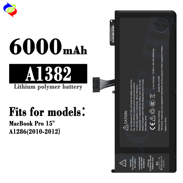 A1382 Laptop Battery for Macbook Air Pro 15" A1286 2010 2012 MC721 MC723 MC322 MC31 10.95V 77.5WH Replacement Notebook Battery