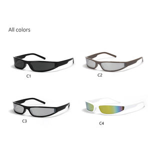 ヴィンテージ女性スリムナローラップアラウンドサングラス長方形トラベルシェードUV400レトロブラックフレームアイウェア男性用Gafas De Sol - Product Image 5