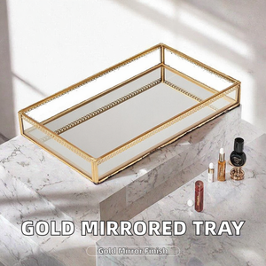 Gold <b>Mirrored</b> Glass Storage <b>Tray</b> Decorative Perfume Jewelry Organizer Single Modern Luxury Portable Food Living Room - Product Image 2