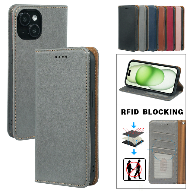 Luxury RFID Flip Wallet Magnetic Leather Bag Phone Case for iPhone 12 11 13 Mini 14 15 Plus 16 Pro Max Purse Mobile Phone Cover
