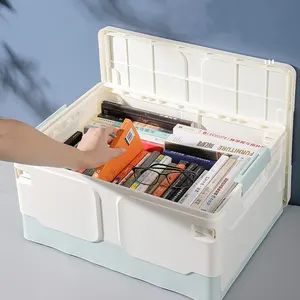 Caixa de armazenamento dobrável de plástico para brinquedos, recipiente empilhável para livros diversos e brinquedos