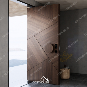 Puerta de seguridad de madera maciza de entrada frontal de estilo lujoso con luz lateral, puerta exterior abierta con pivote antirrobo para apartamentos y villas - Product Image 4