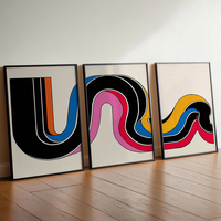 HAOWAI OEMODM 3pcs Cetakan Abstrak Boho Warna-warni, Seni Dinding 3 Panel Gaya Art Deco, Poster Seni Dekorasi Ruang Tamu Kamar Tidur yang Hangat