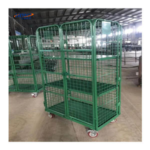 रोल स्ट्रक्चर वेयरहाउस उपयोग के साथ अनुकूलन योग्य औद्योगिक चार-पहिया परिवहन भंडारण कंटेनर कोलैप्सेबल स्टील केज ट्रॉली - Product Image 1