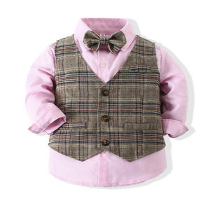 ชุดสูทเด็กผู้ชายแรกเกิดลายสก็อตผ้าฝ้าย 2 ชิ้น สำหรับขายส่ง - Product Image 3