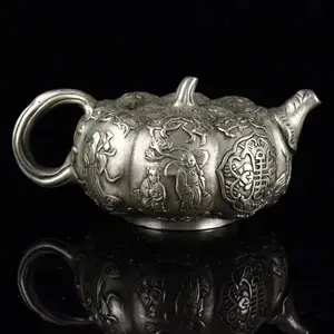 Antique antique collection old copper teapot brass silver-plated pot decoration eight imitates pumpkin pot antique bronze