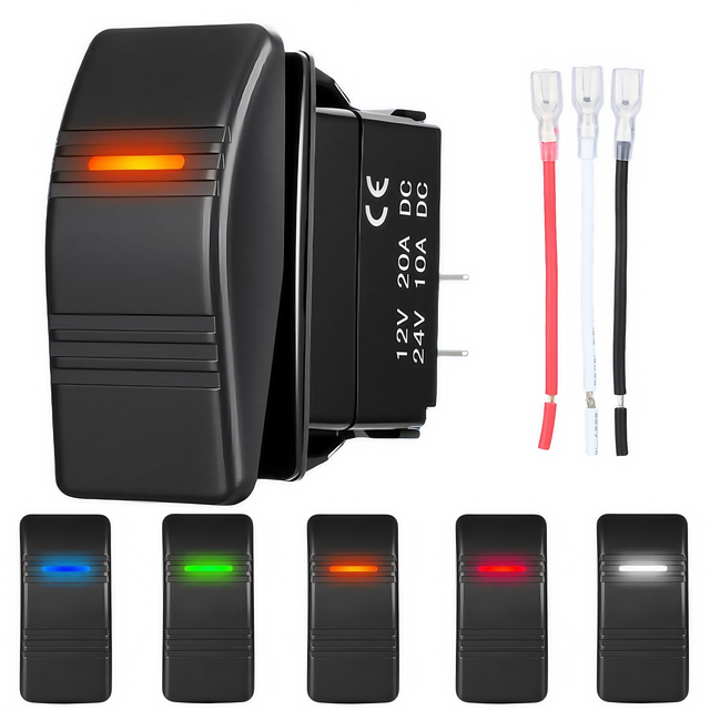 12V DC Big Size Rocker Switch 3 Pin SPST On/Off Marine Boat Heavy Duty LED Toggle Switch Waterproof for Car Truck RZR ATV UTV RV