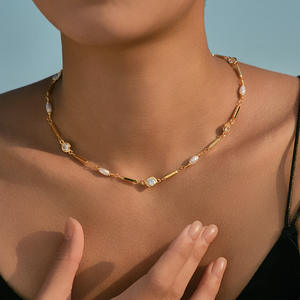 Exquisita joyería de moda Ins minimalista 18K chapado en oro bisel Cubic Zircon perlas irregulares collar llamativo para mujer - Product Image 1