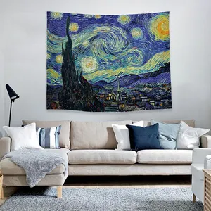 Starry Night Tapestry Vincent Van Gogh Oil Painting Reproduction Wall Hanging Wall Art Decor Tapestry for Living Room Bedroom