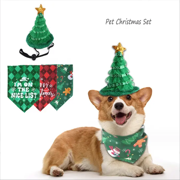 Nhà Máy Bán Buôn Giáng Sinh Con Chó Bandana Hat Bow Tie Set Pet Khăn Tam Giác Yếm Con Chó Giáng Sinh Trang Phục Trang Trí Phụ Kiện