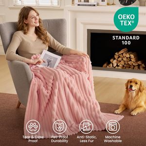 Bán Buôn Trang Trí Mềm Ấm Sọc Lông Cừu Ném Chăn Cho Couch Fluffy Màu Hồng Chăn Cho Mùa Đông - Product Image 3