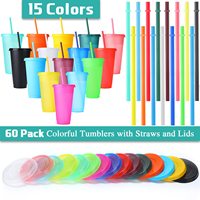 Gobelet en plastique PP transparent personnalisé avec logo, 16OZ 24OZ, couleurs unies, avec couvercle et paille, pour eau
