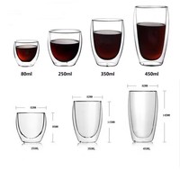 Mug à café en verre borosilicate écologique de haute qualité de 250 ml avec autocollant personnalisé, tasse à thé et à café à double paroi en verre