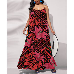 Pakaian kustom gaun selempang kasual musim panas wanita mode Maxi pantai Tribal Hawaii gaun Prom wanita dicetak Polynesia - Product Image 2