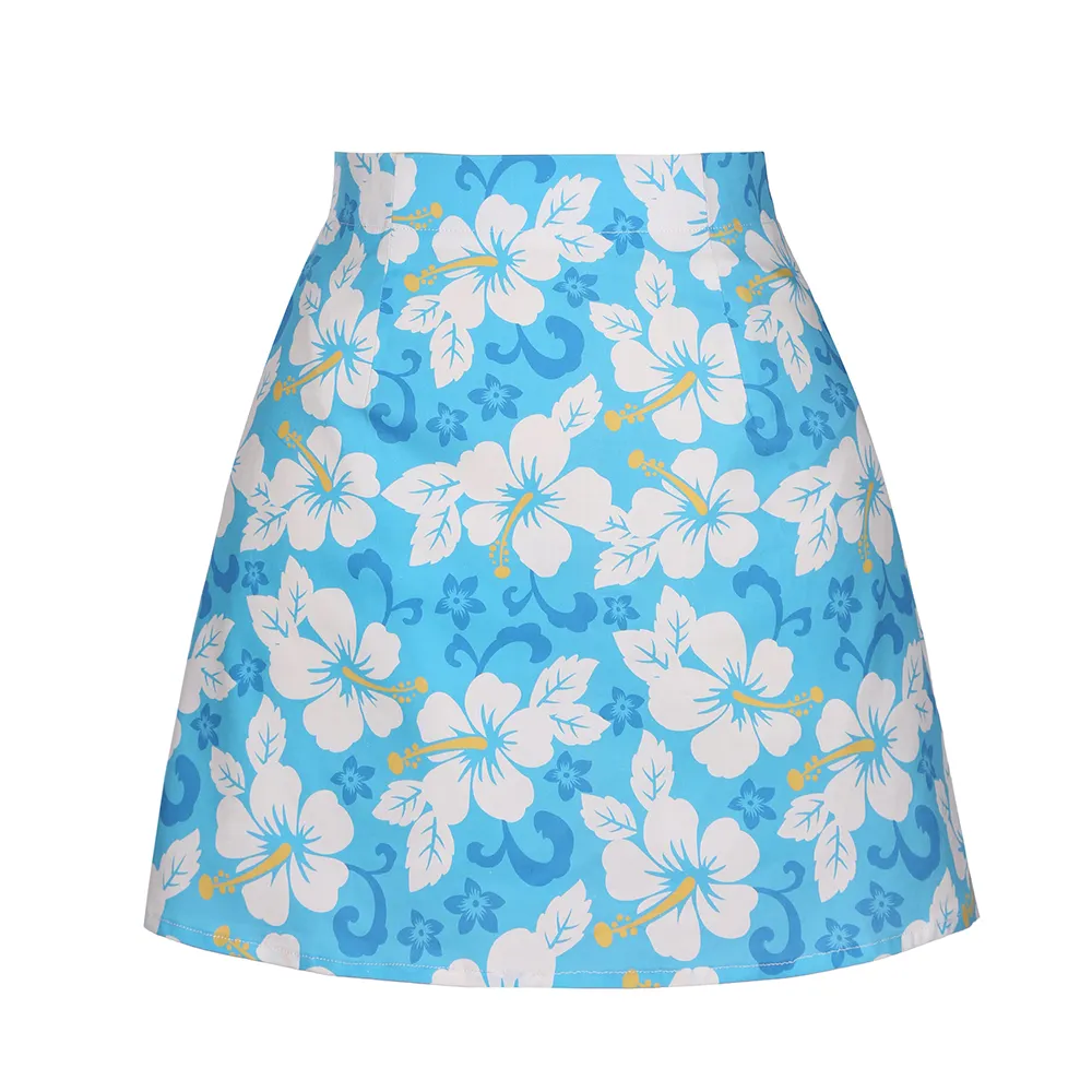 Sexy Cute Blue White Floral Print Mini Skirt SS0008 High Waist Vintage Summer Women Short Cotton Skirts