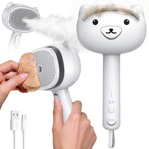 Cepillo para el cuidado de gatos con vapor y función de autolimpieza, diseño ovalado tipo pala, blanco, recargable por USB, para controlar la caída del pelo. - Product Image 1