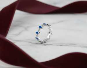 แหวนเพชรเคลือบสีฟ้าทอง 14KT - Product Image 4