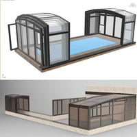 Véranda motorisée rétractable sur mesure à toit incliné avec structure en aluminium pour villa résidentielle, piscine et jardin