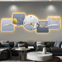 Peinture Murale de Luxe Moderne pour Décoration d'Intérieur, Art Mural avec Horloge et Lumière LED, Tableau Lumineux LED Créatif pour Fond de Canapé