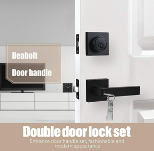 <span class=keywords><strong>Set</strong></span> Kunci Pintu Privasi Eksterior, Heavy Duty, Gagang Persegi dari Paduan Seng Hitam, Kunci <span class=keywords><strong>Deadbolt</strong></span> Silinder Tunggal untuk Pintu Kayu - Product Image 2