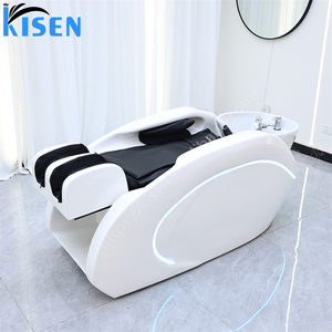 Station de lavage du cuir chevelu en fibre de verre de qualité supérieure avec compartiment de massage, couvercle vapeur transparent et revêtement en PU souple pour chaise commerciale - Product Image 1