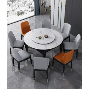 Italian Marble <b>Dining</b> <b>Table</b> Round <b>Extendable</b> Solid <b>Wood</b> For Home Small Apartment Simple <b>Dining</b> Room - Product Image 3