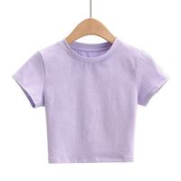 Grosir kustom cetak logo wanita terlaris kaus pendek cetak gambar 95% katun 5% spandeks Wanita kaus crop