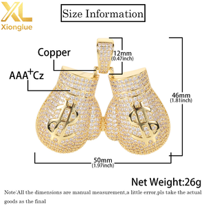 Hip-hop Hollowed-out US Dollar Symbol Brass Boxing Gloves Pendant <b>Copper</b> Inlaid Zircon Stones Trendy Party Necklace Accessory - Product Image 3
