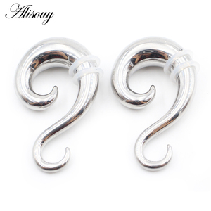Alisouy 1 buah anting telinga <span class=keywords><strong>Spiral</strong></span> berbentuk S baja tahan karat anting-anting lancip anting-anting pembesar perenggang perhiasan tindik - Product Image 3