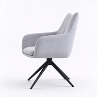 Fauteuil moderne rembourré à dossier haut avec coussin moelleux et base pivotante à 360 degrés en métal noir robuste, chaise de salle à manger de luxe