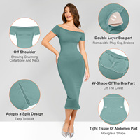 Hexin Vente en gros Robe moulante mi-longue sexy pour femmes à manches courtes Vêtements de forme noirs sans couture Écologiques et lavables
