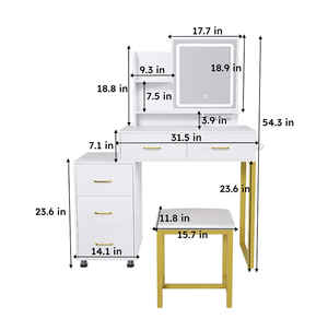 Modern Makeup Vanity <b>Table</b> with LED Lights & 3-Color Power Outlet 5 Drawers Sturdy Metal <b>Legs</b> & Chair for Bedroom/Living Room - Product Image 6
