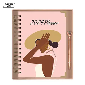 2024 2025 Spiral 12 ay gündem siyah kız günlük haftalık baskı özel planlayıcısı dergisi kutu seti